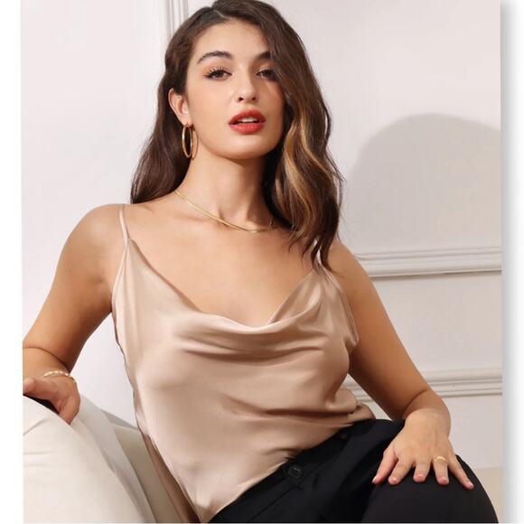VICI Champagne Cowl Neck Spaghetti Strap Cami Top - Picture 1 of 5